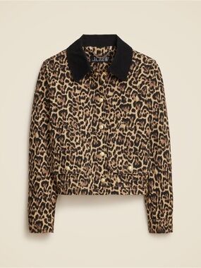 J. Crew Short Barn Jacket in leopard cotton canvas